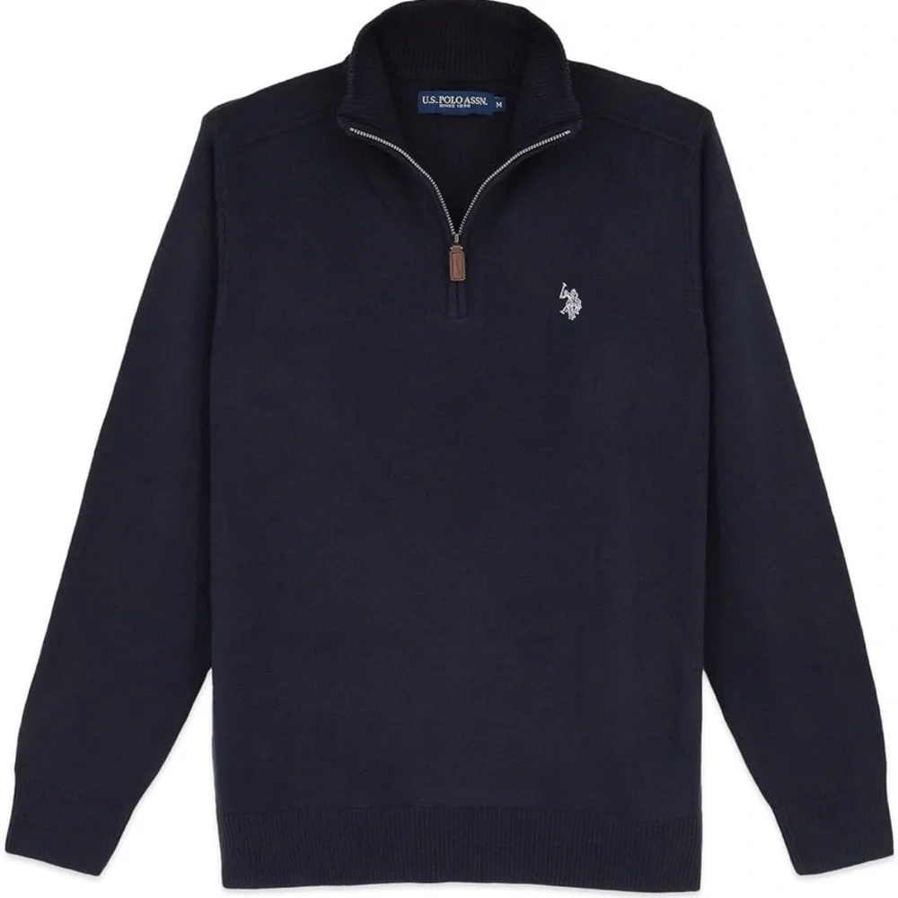 U.S. Polo Assn. Boys Navy Blue Quarter Zip Sweater large preppy classic casual